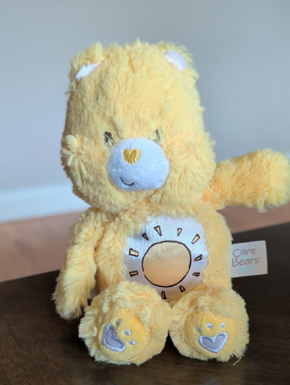 Vintage Care Bears Plush Baby Soother FUNSHINE BEAR Yellow Rattle Toy